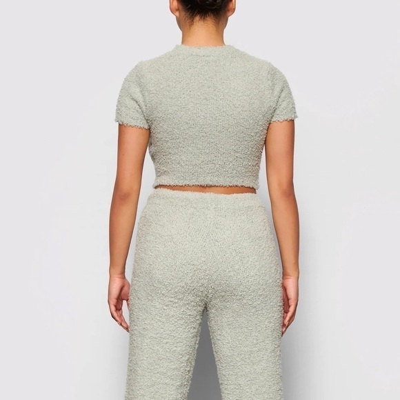 SKIMS Cozy Knit Cropped T-Shirt In Aqua - Picture 3 of 5